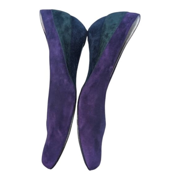 VTG Salvatore Ferragamo Purple Green Kitten Wedge Pointed Toe 9AA - Picture 4 of 7